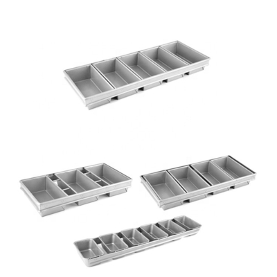 5 pasów do pieczenia chleba 5 skrzynek z toastami w rzędzie aluminiowe stalowe chleb i patelnie do pieczenia chleba